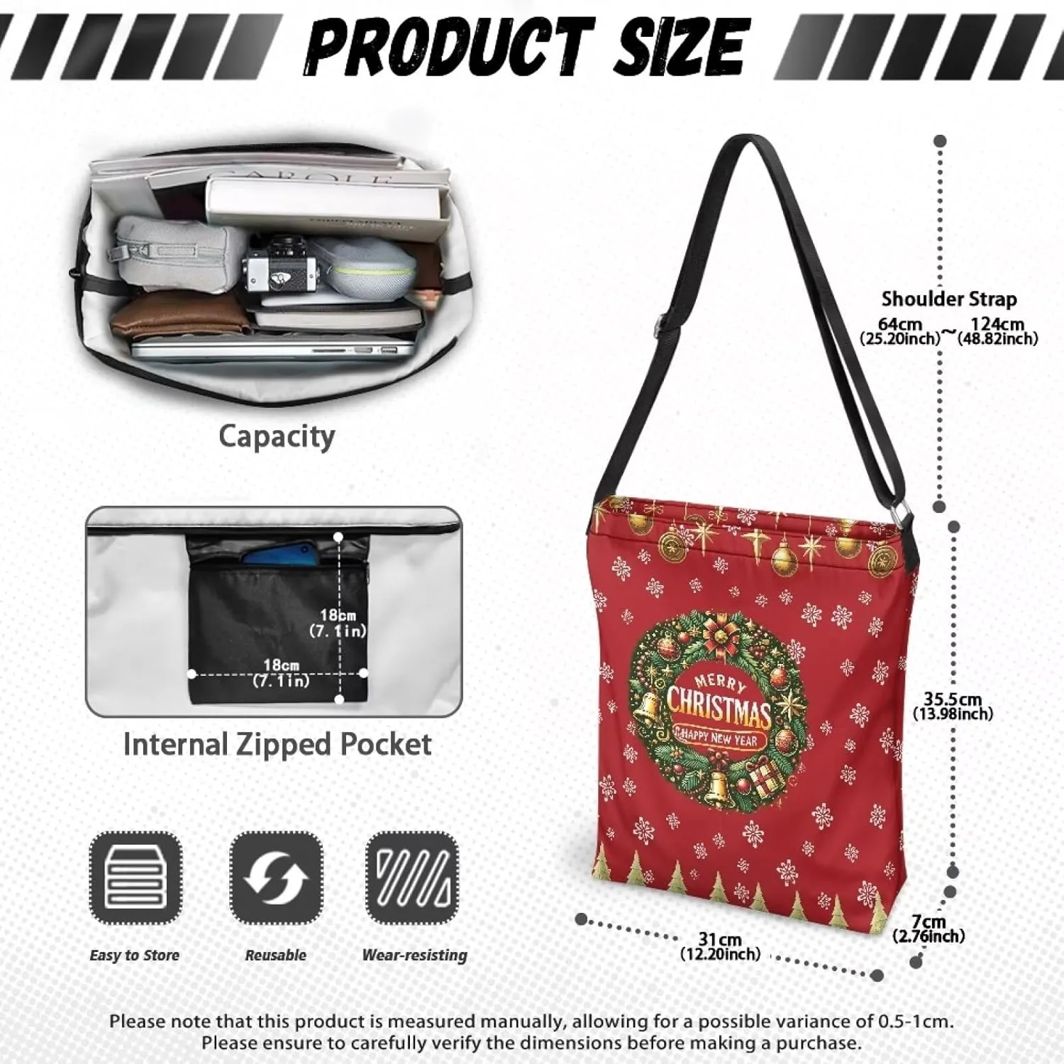 Canvas Crossbody Bag Large Women Casual Tote Bag Handbag with Zipper Shoulder Bag with Strap Outdoors Messenger Bag