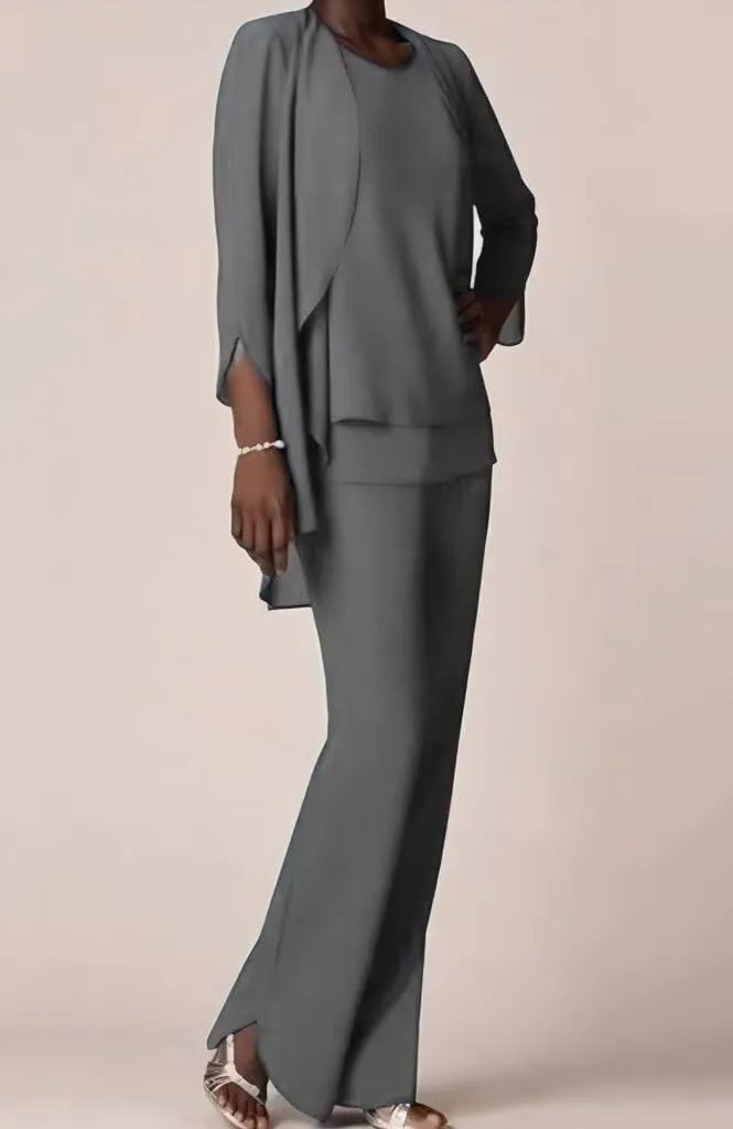 Chiffon Mother of The Bride Pant Suits for Wedding 3 PCS Formal Evening Pant Suits for Women Dressy
