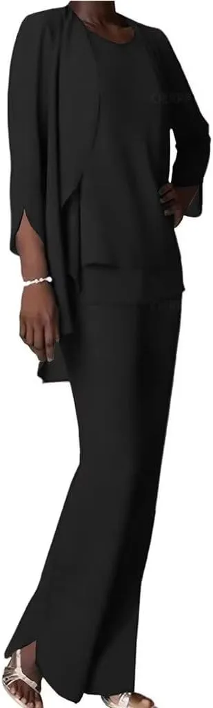 Chiffon Mother of The Bride Pant Suits for Wedding 3 PCS Formal Evening Pant Suits for Women Dressy