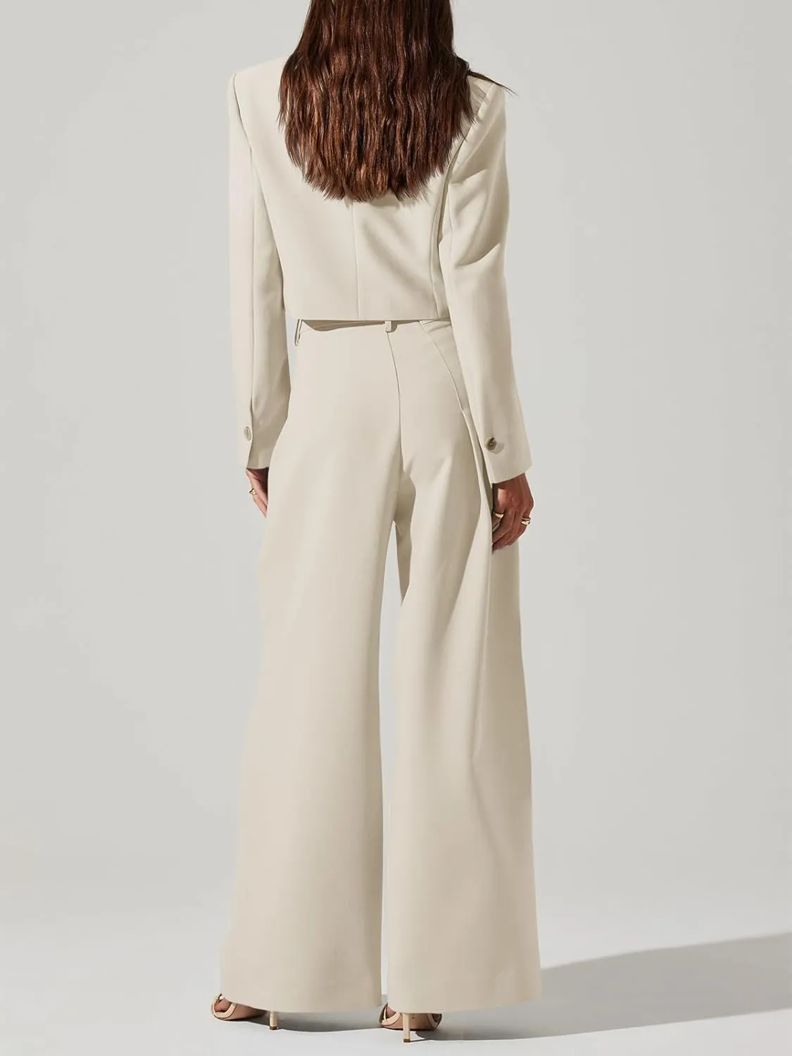 Cicy Bell Womens Cropped Blazer 2 Piece Outfits Business Casual Blazer Jacket and Wide Leg Work Pants Suit Sets