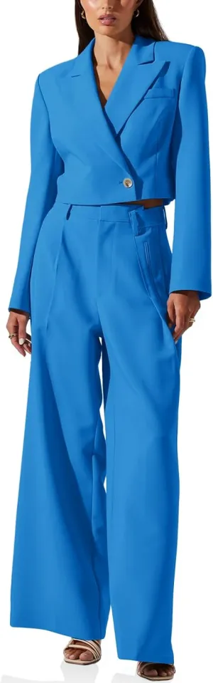 Cicy Bell Womens Cropped Blazer 2 Piece Outfits Business Casual Blazer Jacket and Wide Leg Work Pants Suit Sets