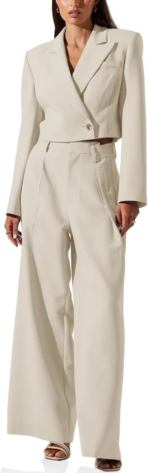 Cicy Bell Womens Cropped Blazer 2 Piece Outfits Business Casual Blazer Jacket and Wide Leg Work Pants Suit Sets