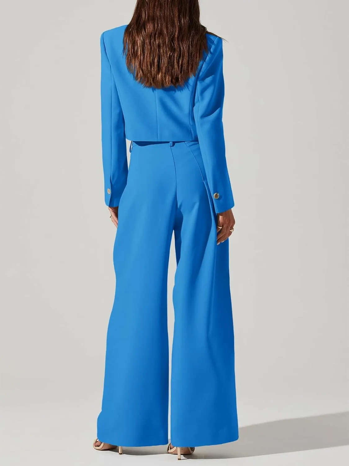 Cicy Bell Womens Cropped Blazer 2 Piece Outfits Business Casual Blazer Jacket and Wide Leg Work Pants Suit Sets