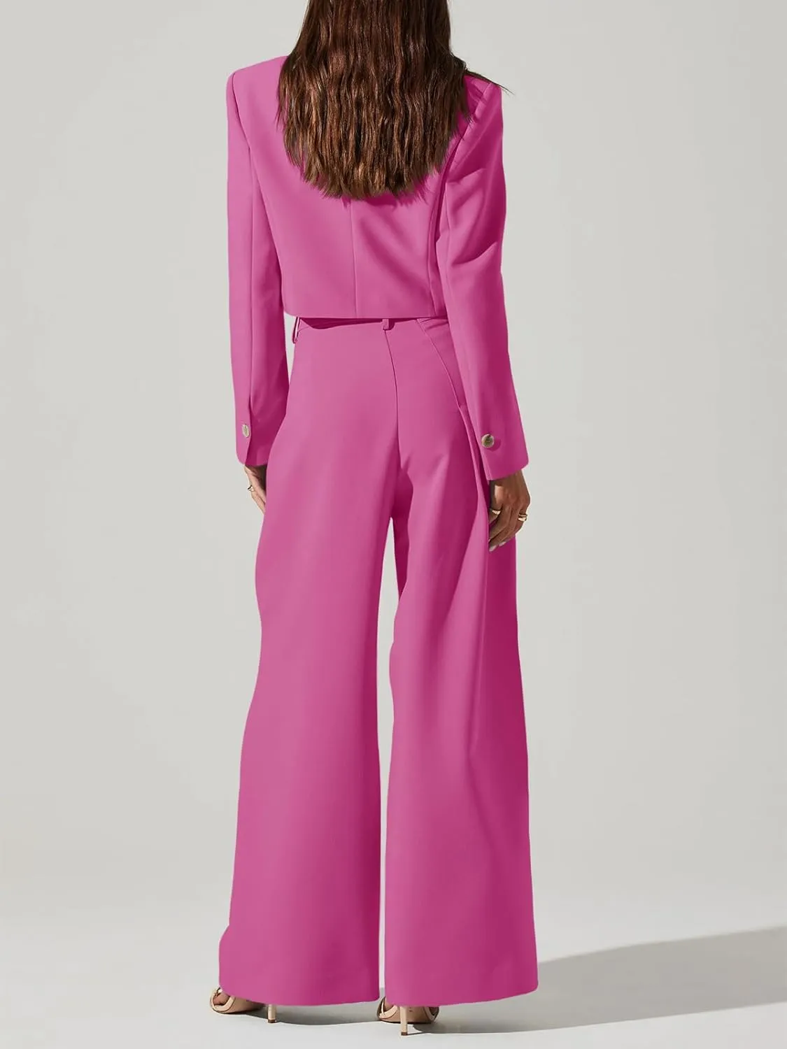 Cicy Bell Womens Cropped Blazer 2 Piece Outfits Business Casual Blazer Jacket and Wide Leg Work Pants Suit Sets