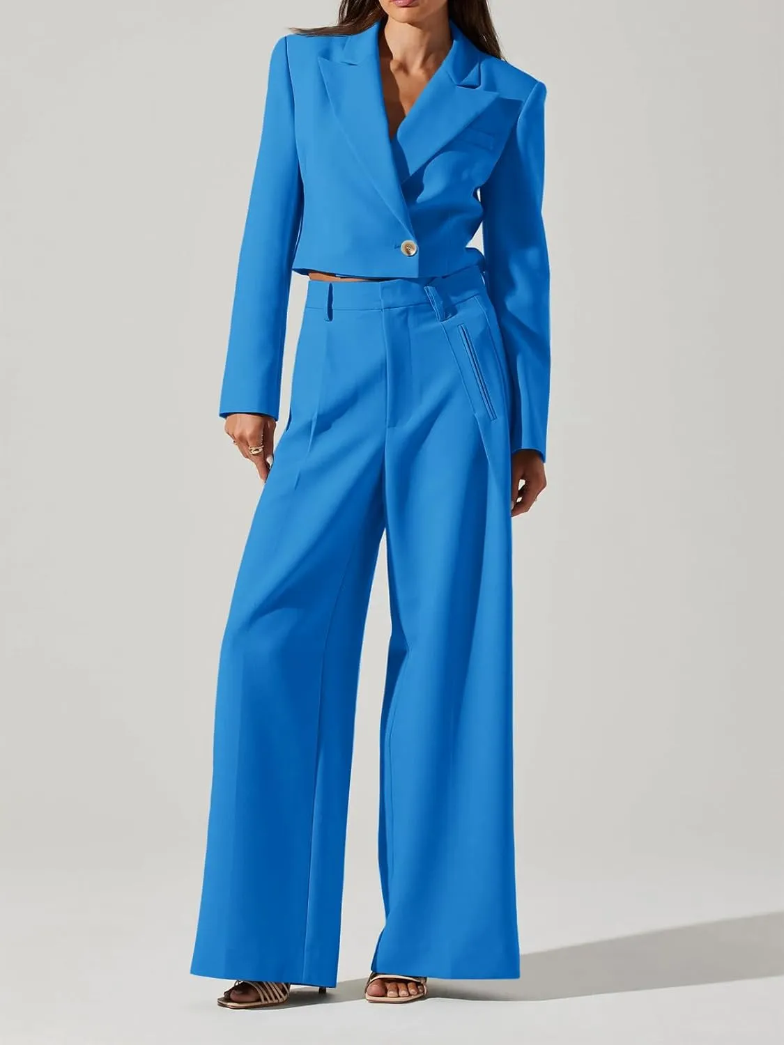 Cicy Bell Womens Cropped Blazer 2 Piece Outfits Business Casual Blazer Jacket and Wide Leg Work Pants Suit Sets