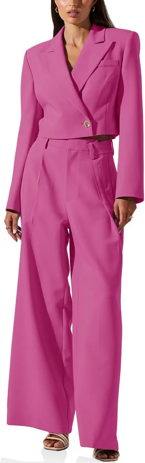 Cicy Bell Womens Cropped Blazer 2 Piece Outfits Business Casual Blazer Jacket and Wide Leg Work Pants Suit Sets