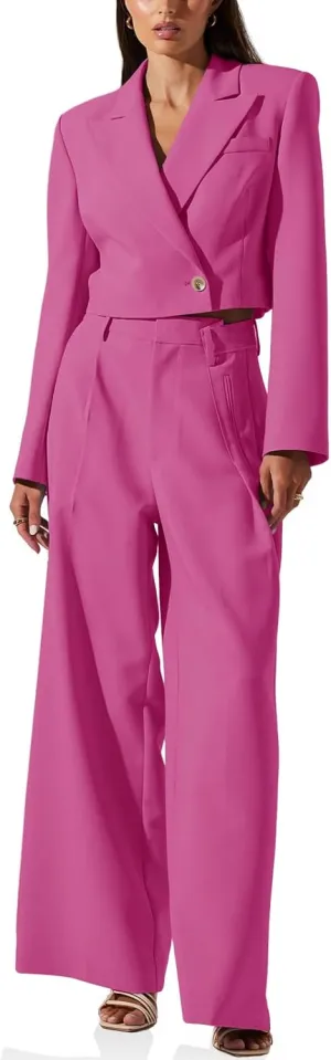 Cicy Bell Womens Cropped Blazer 2 Piece Outfits Business Casual Blazer Jacket and Wide Leg Work Pants Suit Sets
