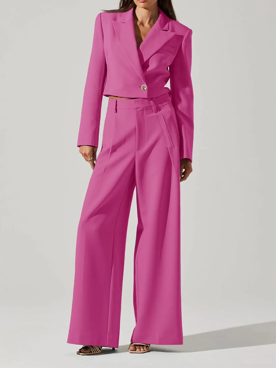 Cicy Bell Womens Cropped Blazer 2 Piece Outfits Business Casual Blazer Jacket and Wide Leg Work Pants Suit Sets
