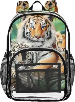 Clear Backpack for Women Girls Backpack Kids Boys Clear School Shoulder Bag Tiger Family Jungle