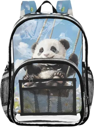 Clear Backpack for Women Girls Backpack Kids Boys Pvc School Plastic Bookbag Cute Panda Swing Sky Blue