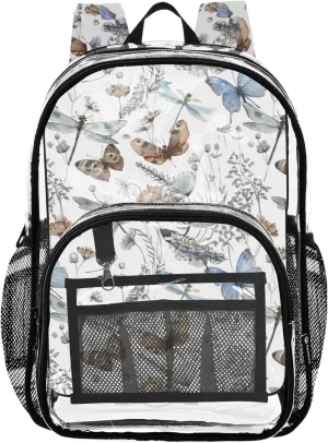 Clear Backpack for Women Kids Backpack for Girls Plastic Transparent Bookbag Watercolor Butterflies White