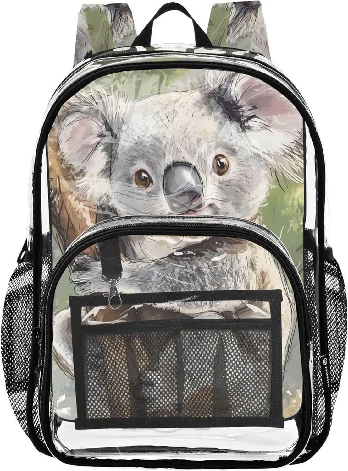 Clear Bag for Women Travel Girls Backpack for Kids School Clear Plastic Bag Pvc Koala Tree Green Leaves