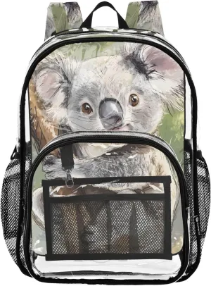 Clear Bag for Women Travel Girls Backpack for Kids School Clear Plastic Bag Pvc Koala Tree Green Leaves