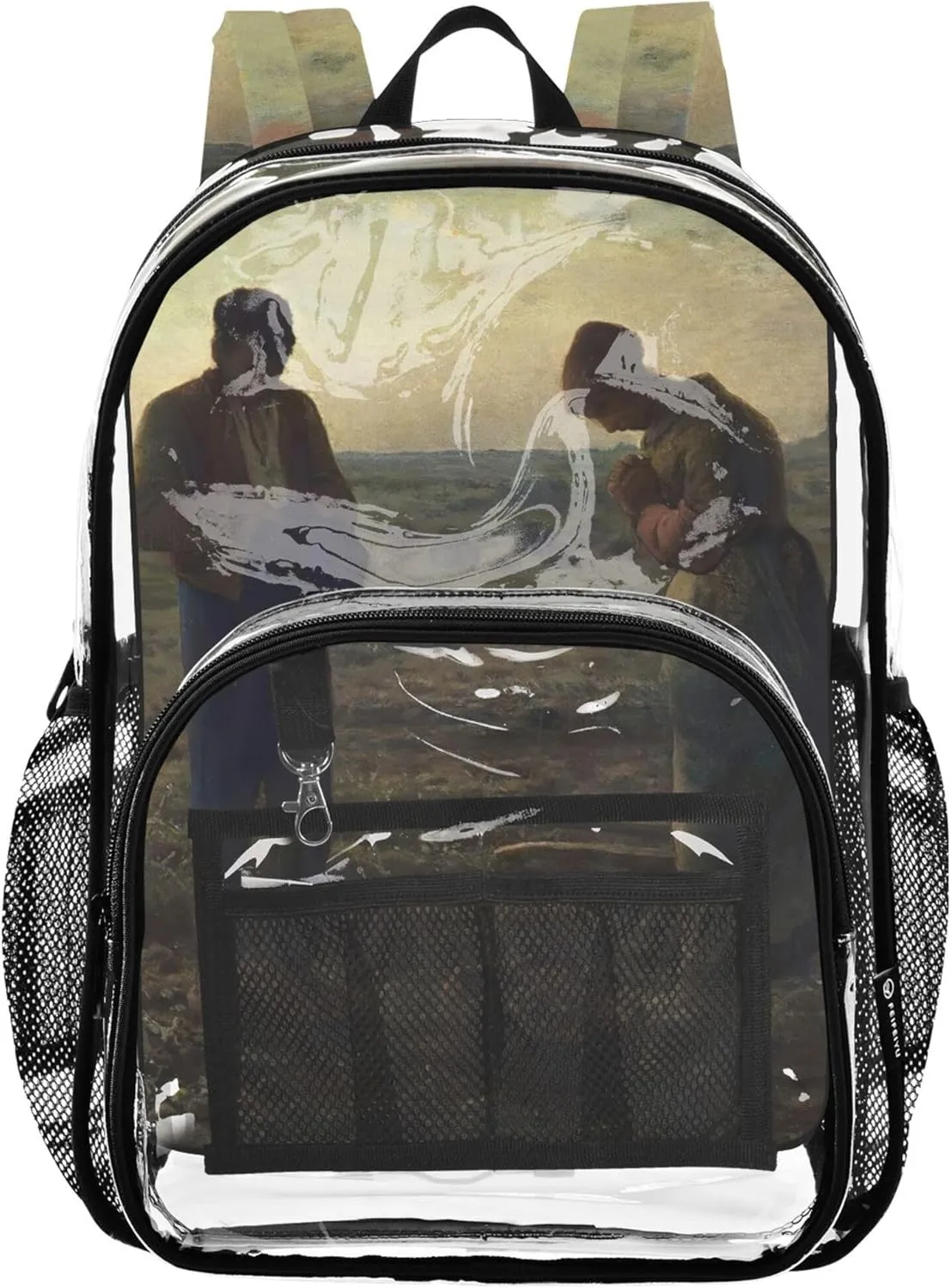 Clear Bag for Women Travel Kids Backpack for Girls School Clear Plastic Bag Pvc Angelus Francois Millet Prints