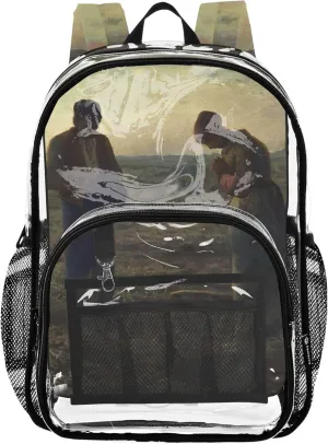 Clear Bag for Women Travel Kids Backpack for Girls School Clear Plastic Bag Pvc Angelus Francois Millet Prints