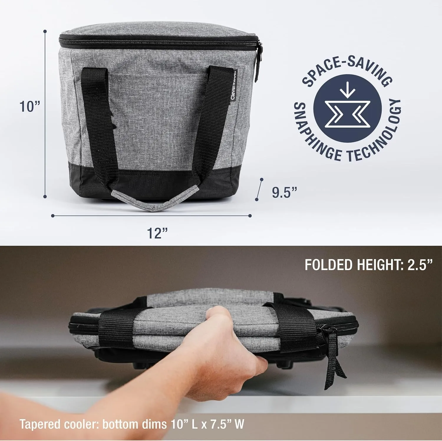 CleverMade Tahoe Collapsible Insulated Cooler Bag  18 Can Leakproof Soft Cooler for Beach, Travel, Car  Bottle Opener  Cool Gray/Midnight