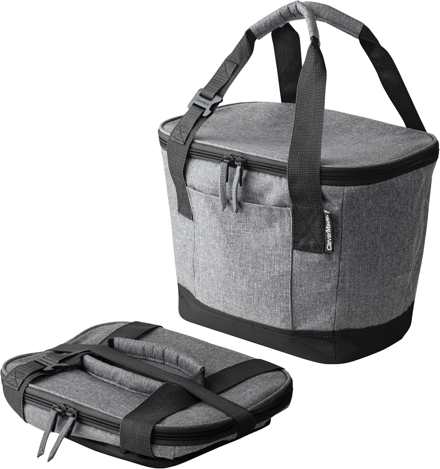CleverMade Tahoe Collapsible Insulated Cooler Bag  18 Can Leakproof Soft Cooler for Beach, Travel, Car  Bottle Opener  Cool Gray/Midnight