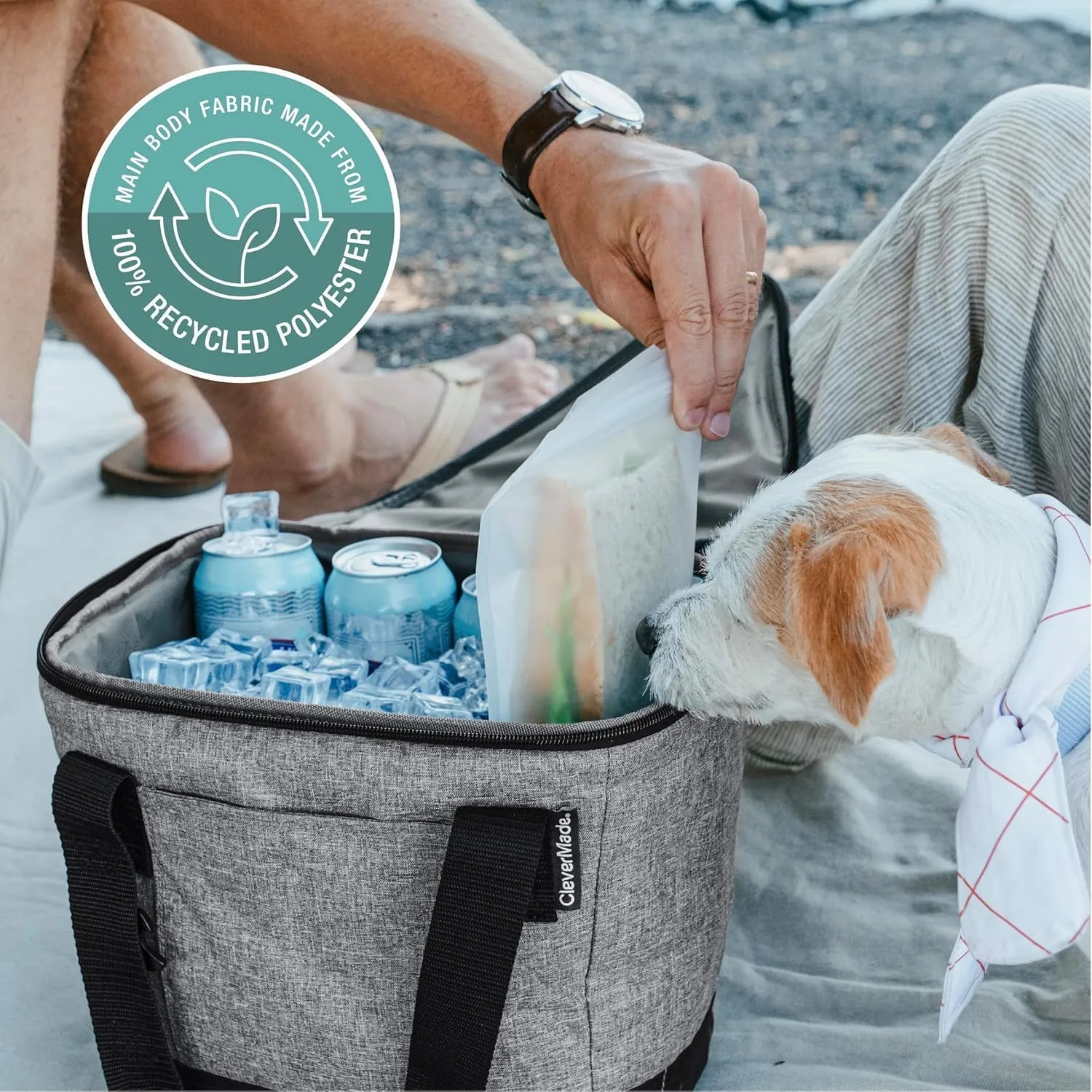 CleverMade Tahoe Collapsible Insulated Cooler Bag  18 Can Leakproof Soft Cooler for Beach, Travel, Car  Bottle Opener  Cool Gray/Midnight