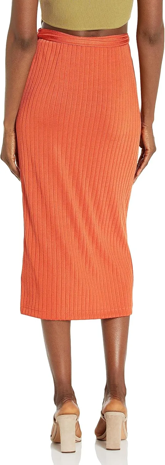Club Monaco Women's Shiny Wide Rib Wrap Skirt