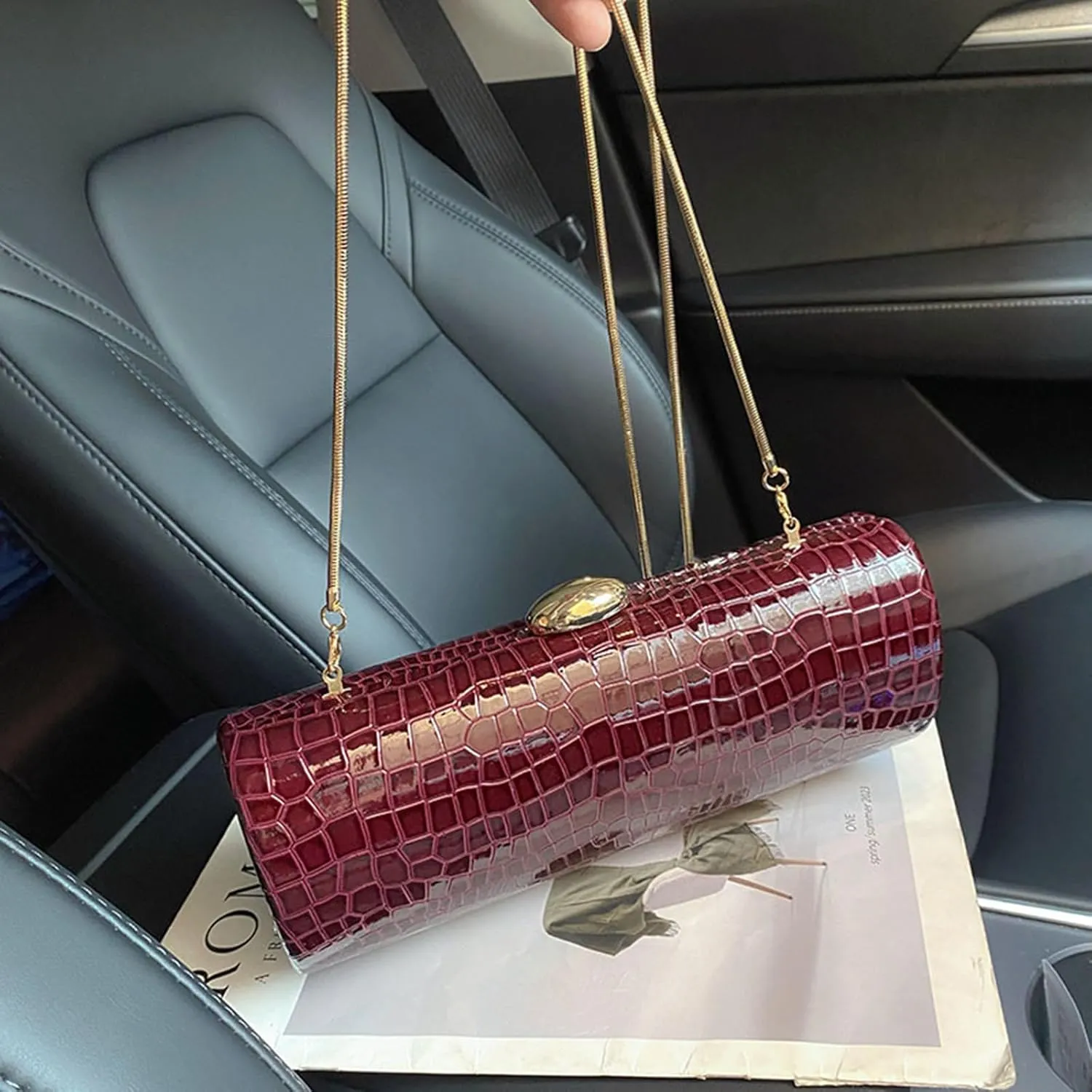 Clutch Purses for Women,Crocodile Print Shoulder Bag Trendy PU Leather Evening Handbag Elegant Crossbody with Chain