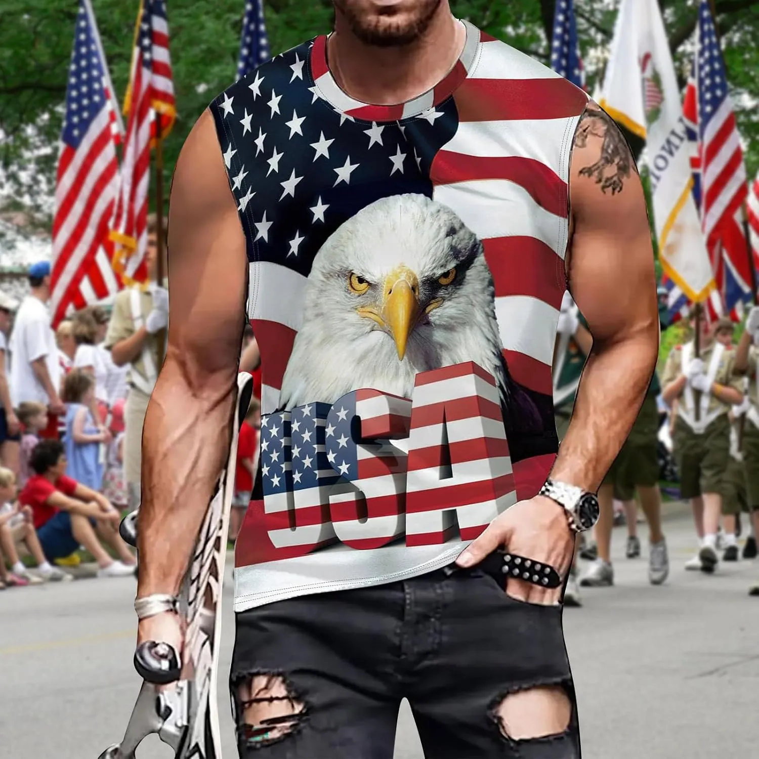 color cosplayer Mens Sleeveless Beach Tank Tops Workout Gym Shirts Palm Tree Shirt