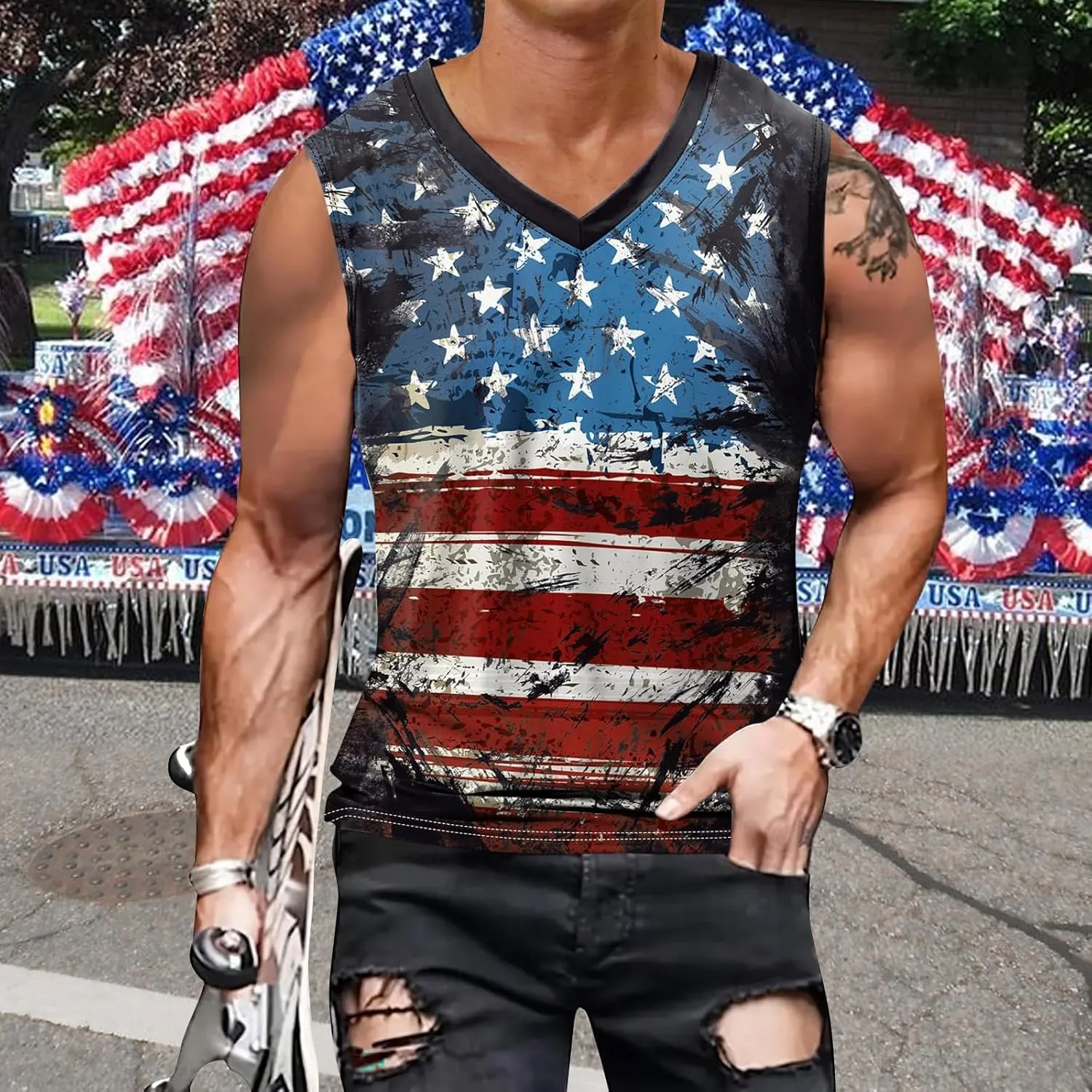 color cosplayer Mens Sleeveless Beach Tank Tops Workout Gym Shirts Palm Tree Shirt