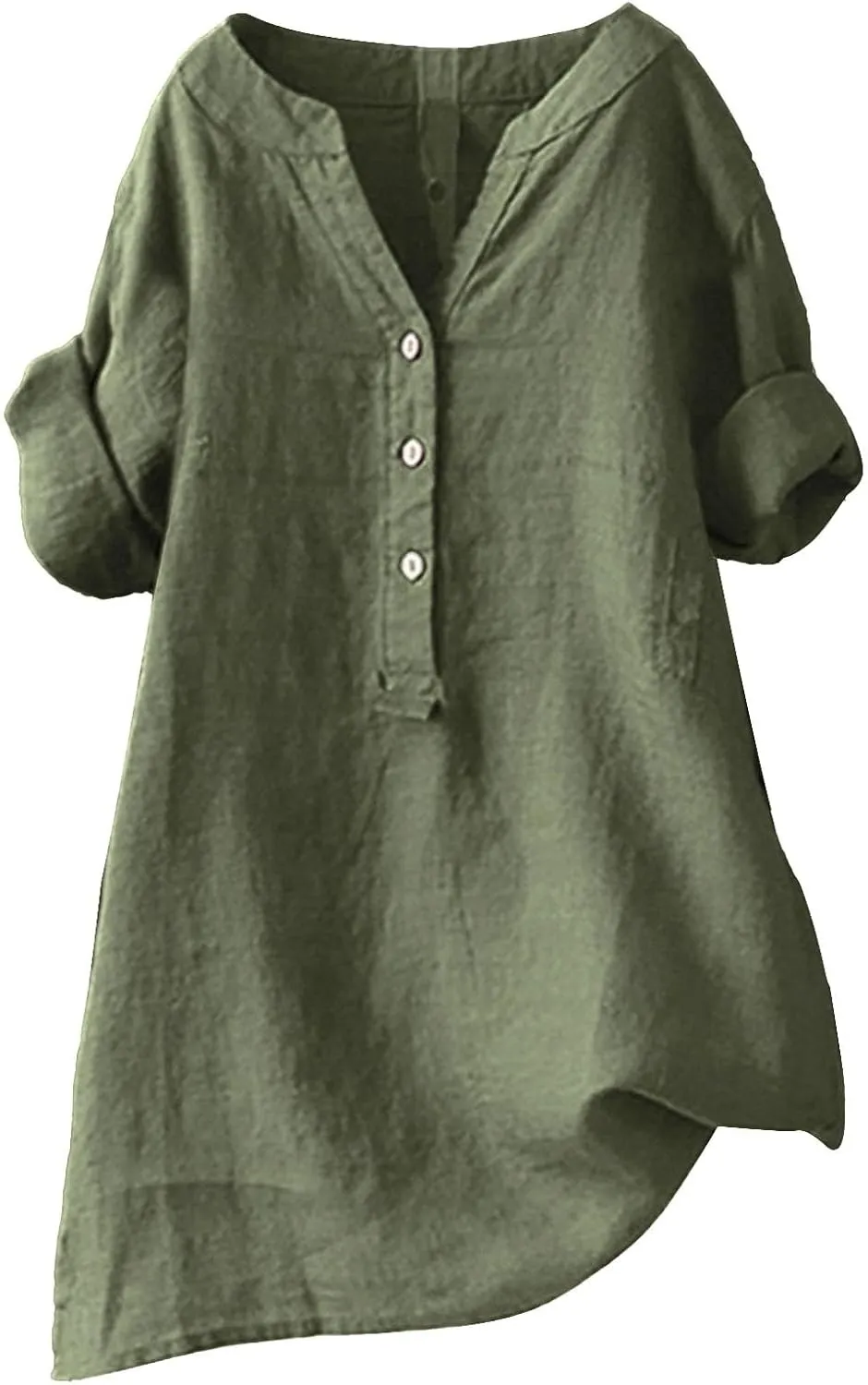 Cotton Linen Shirts for Women 2024 Buttons V Neck Long Sleeve Tops Summer Trendy Blouses Casual Loose Tunic Tops