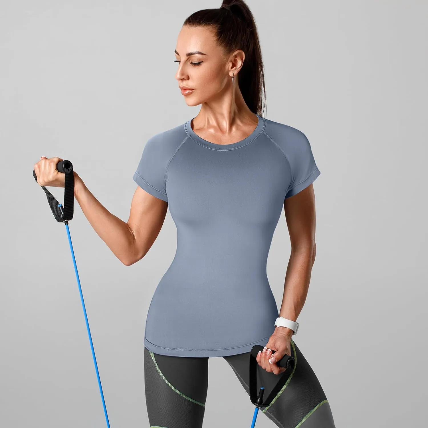 Coume 4 Pack Women's Compression Shirts Short Sleeve Workout Tops Running Athletic Yoga T-Shirt for Gym Sports Gear Dry Fit