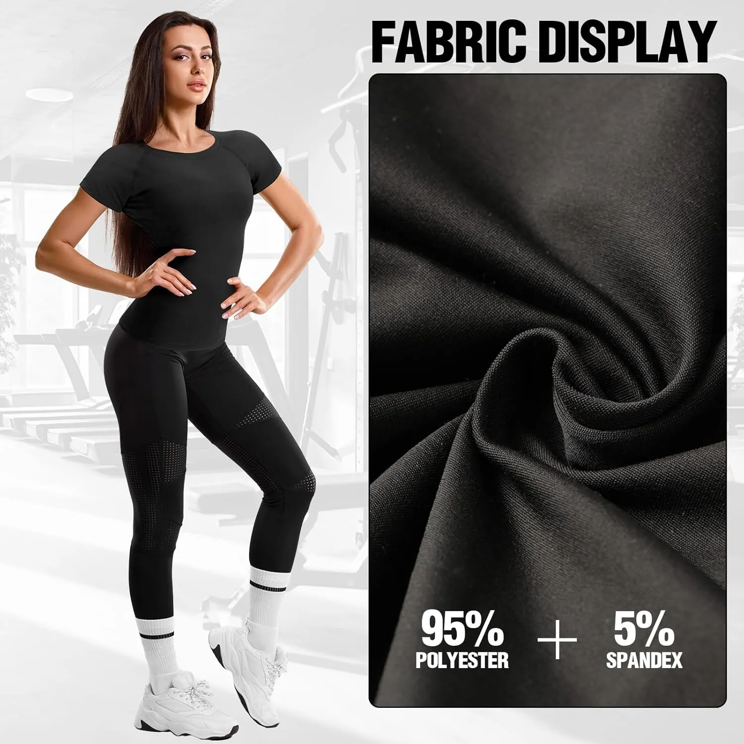 Coume 4 Pack Women's Compression Shirts Short Sleeve Workout Tops Running Athletic Yoga T-Shirt for Gym Sports Gear Dry Fit