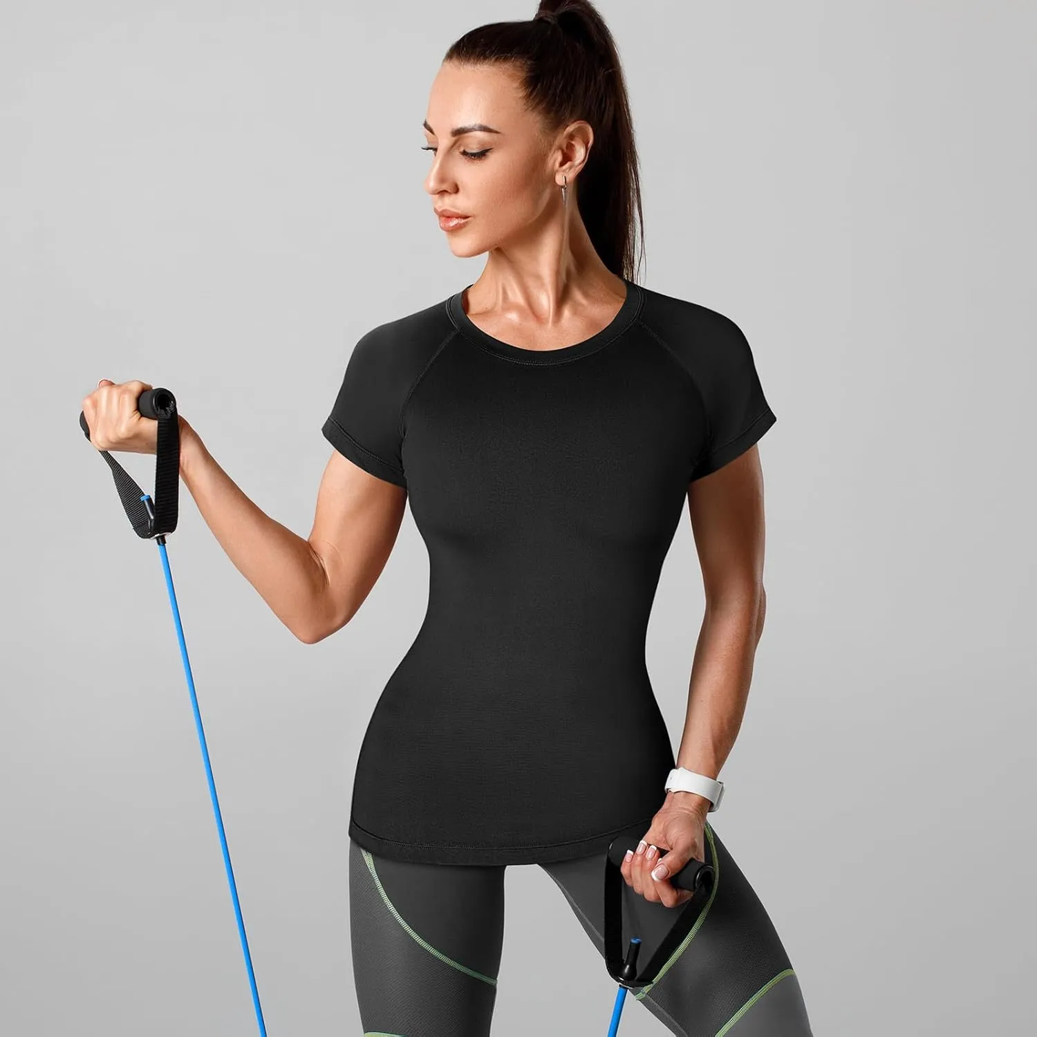 Coume 4 Pack Women's Compression Shirts Short Sleeve Workout Tops Running Athletic Yoga T-Shirt for Gym Sports Gear Dry Fit