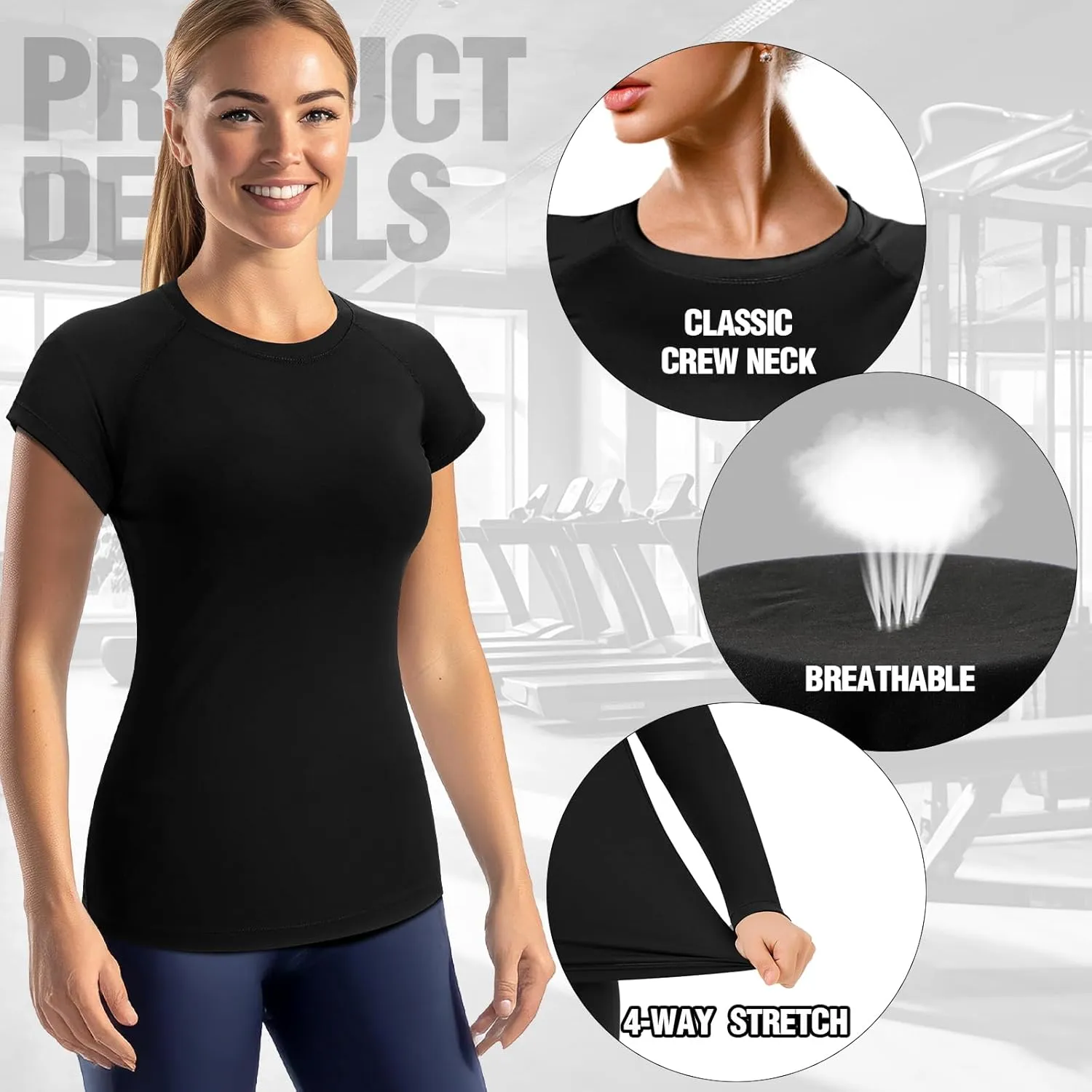 Coume 4 Pack Women's Compression Shirts Short Sleeve Workout Tops Running Athletic Yoga T-Shirt for Gym Sports Gear Dry Fit