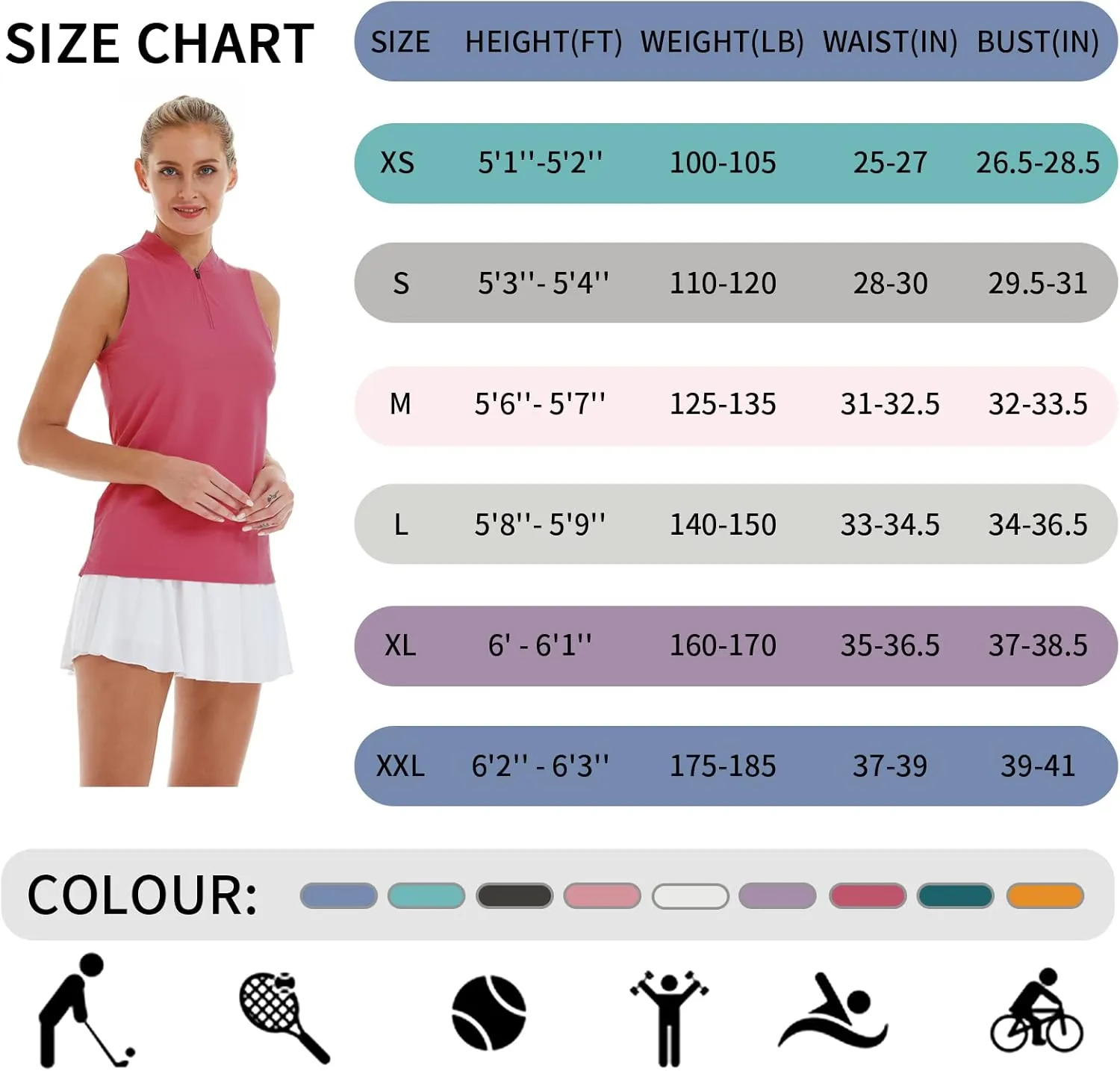 CQC Women's Golf Tennis Sleeveless Polo Shirts Quick Dry Athletic Tank Tops UPF 50 