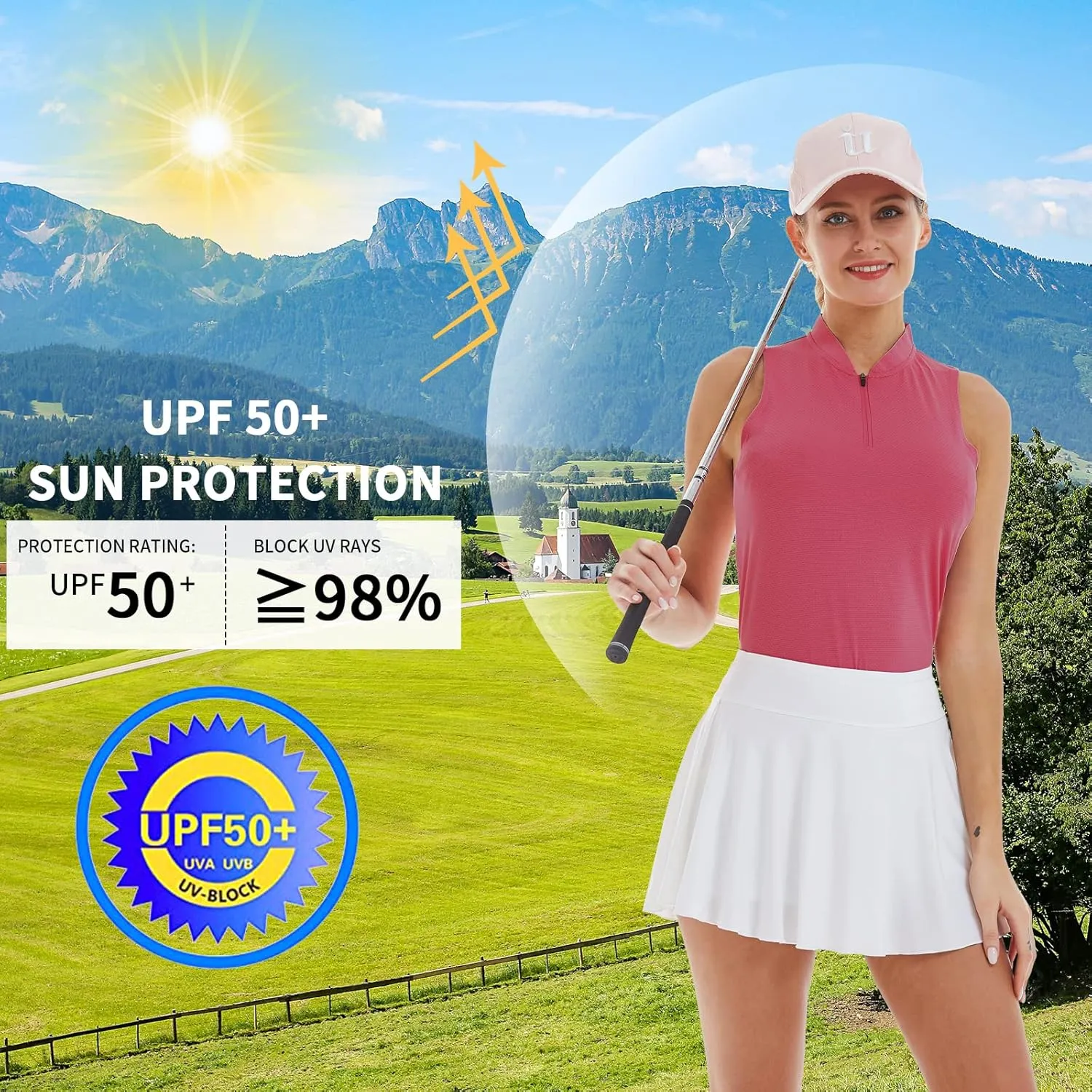 CQC Women's Golf Tennis Sleeveless Polo Shirts Quick Dry Athletic Tank Tops UPF 50 