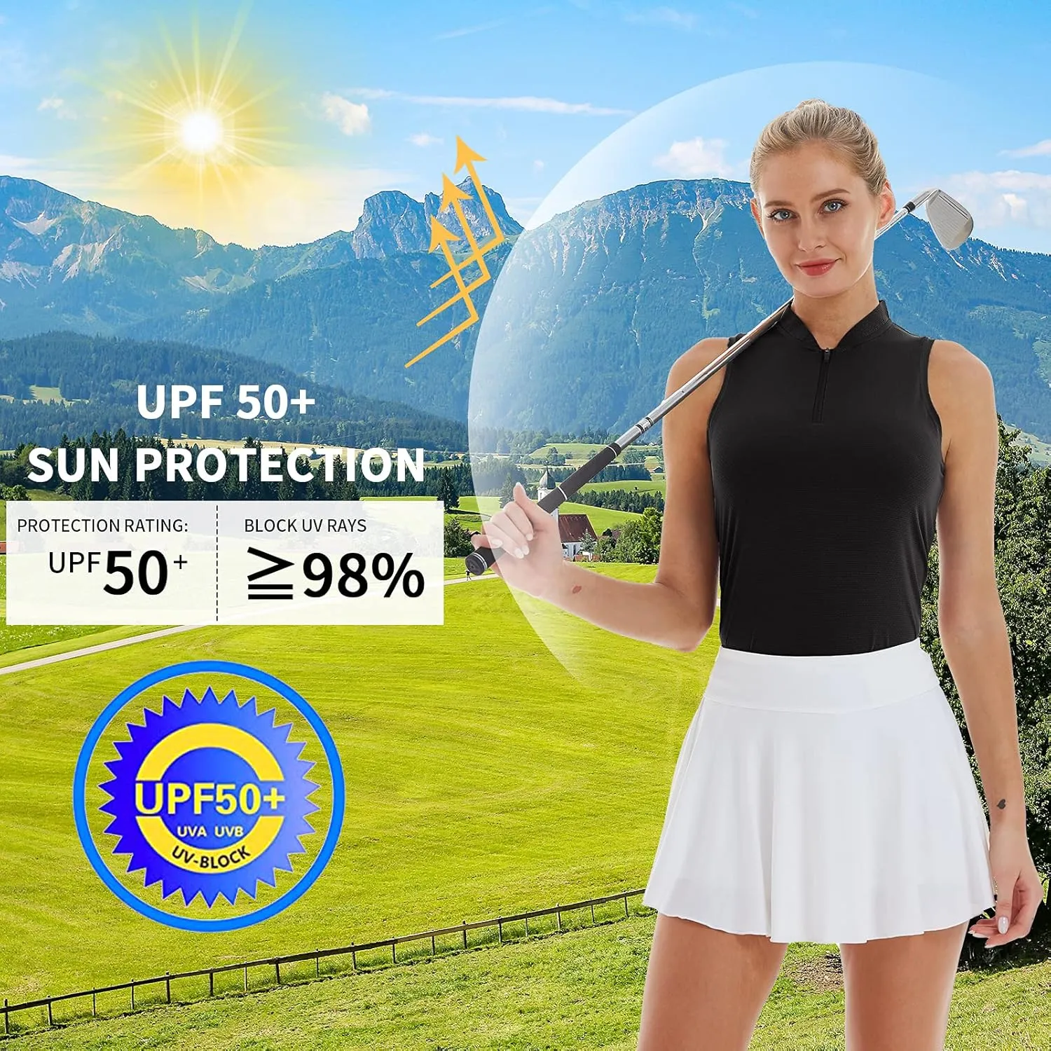 CQC Women's Golf Tennis Sleeveless Polo Shirts Quick Dry Athletic Tank Tops UPF 50 