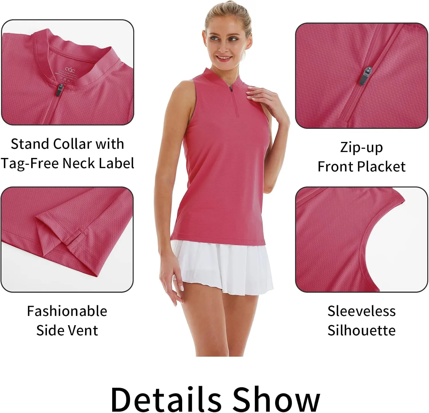 CQC Women's Golf Tennis Sleeveless Polo Shirts Quick Dry Athletic Tank Tops UPF 50 