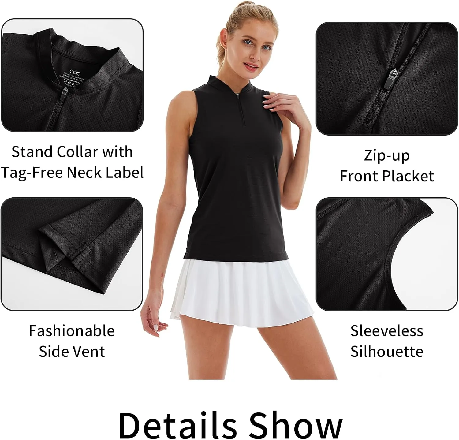 CQC Women's Golf Tennis Sleeveless Polo Shirts Quick Dry Athletic Tank Tops UPF 50 