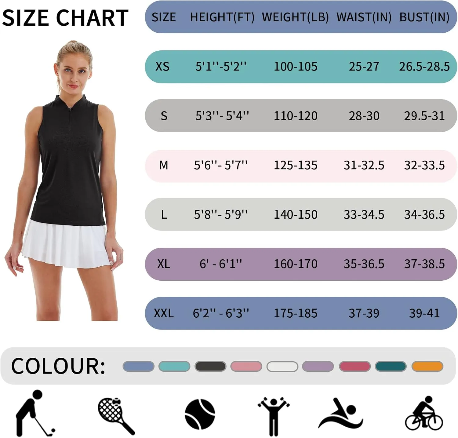 CQC Women's Golf Tennis Sleeveless Polo Shirts Quick Dry Athletic Tank Tops UPF 50 