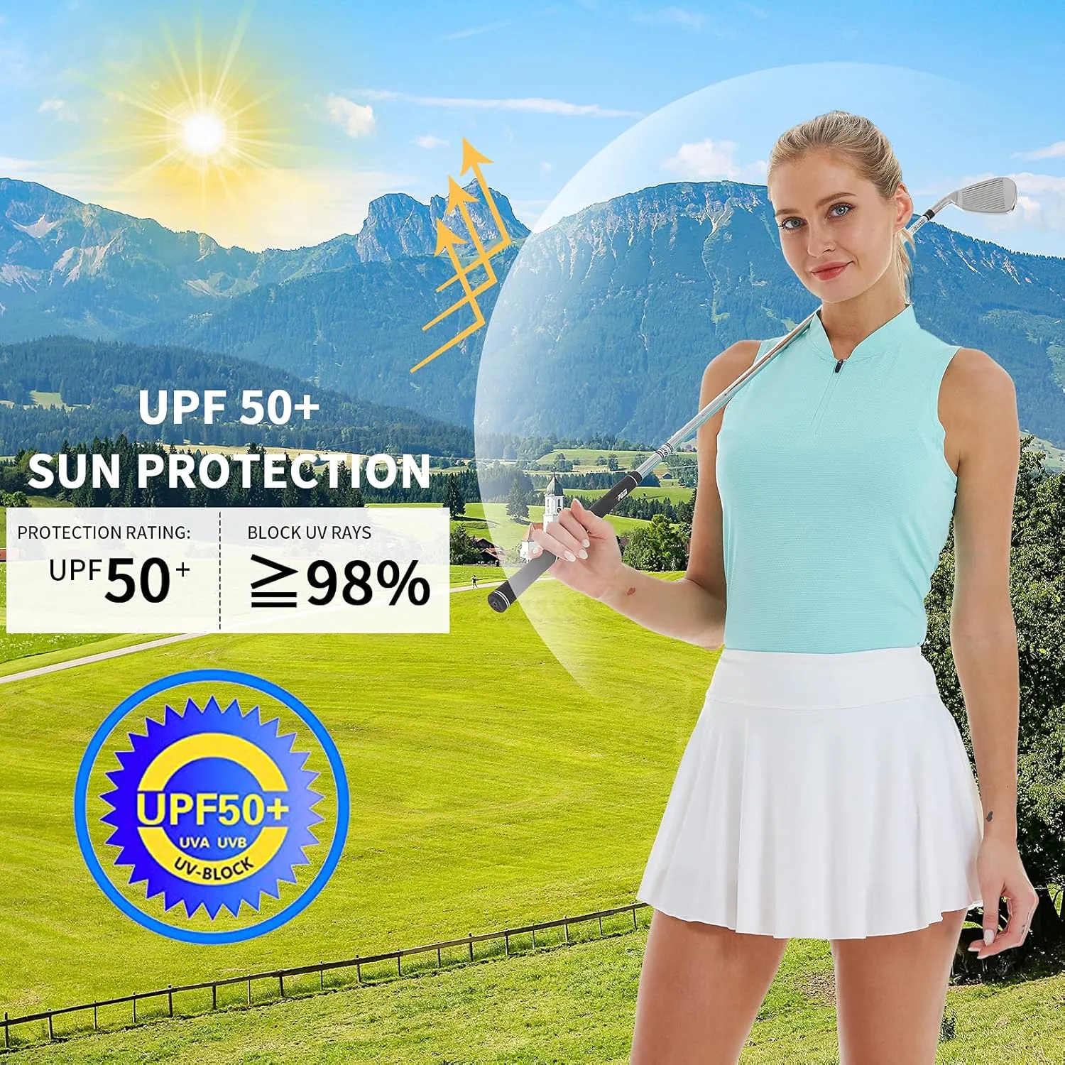 CQC Women's Golf Tennis Sleeveless Polo Shirts Quick Dry Athletic Tank Tops UPF 50 
