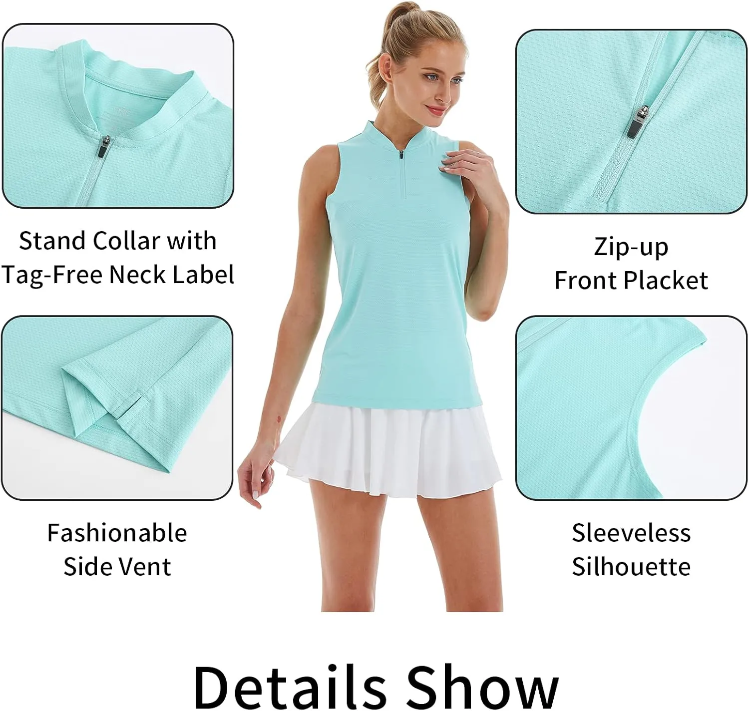 CQC Women's Golf Tennis Sleeveless Polo Shirts Quick Dry Athletic Tank Tops UPF 50 