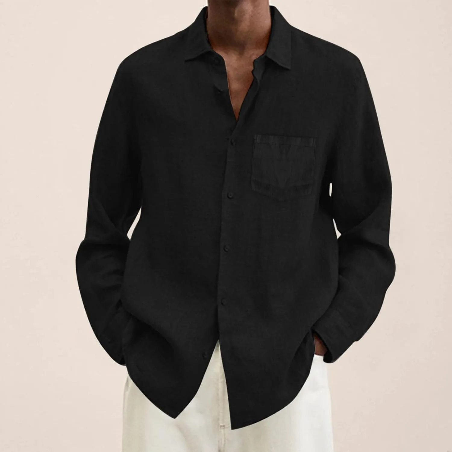 CRNTCEM Mens Button Down Long Sleeve Beach Shirts Casual Regular Fit Cotton Linen Shirts Lightweight Summer Holiday Blouses