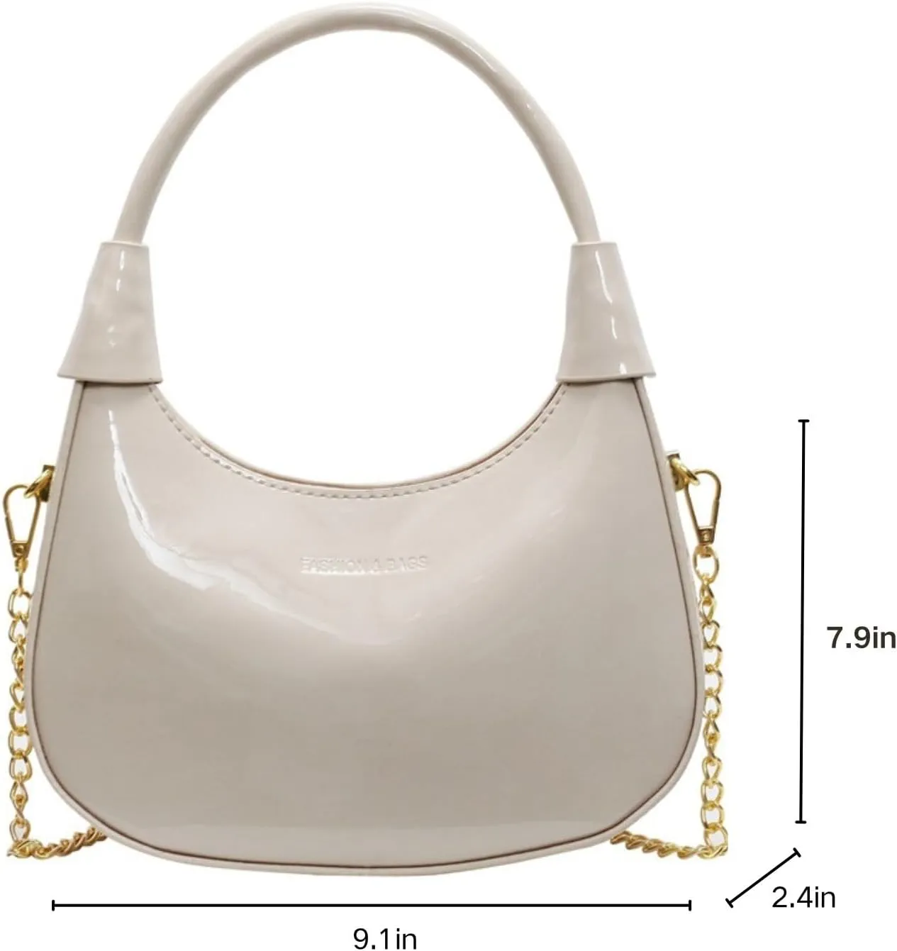 Crossbody Crescent Bag For Women,Trendy Cute Shoulder Bag with Glossy Finish & Chain Strap for Shopping and Dating