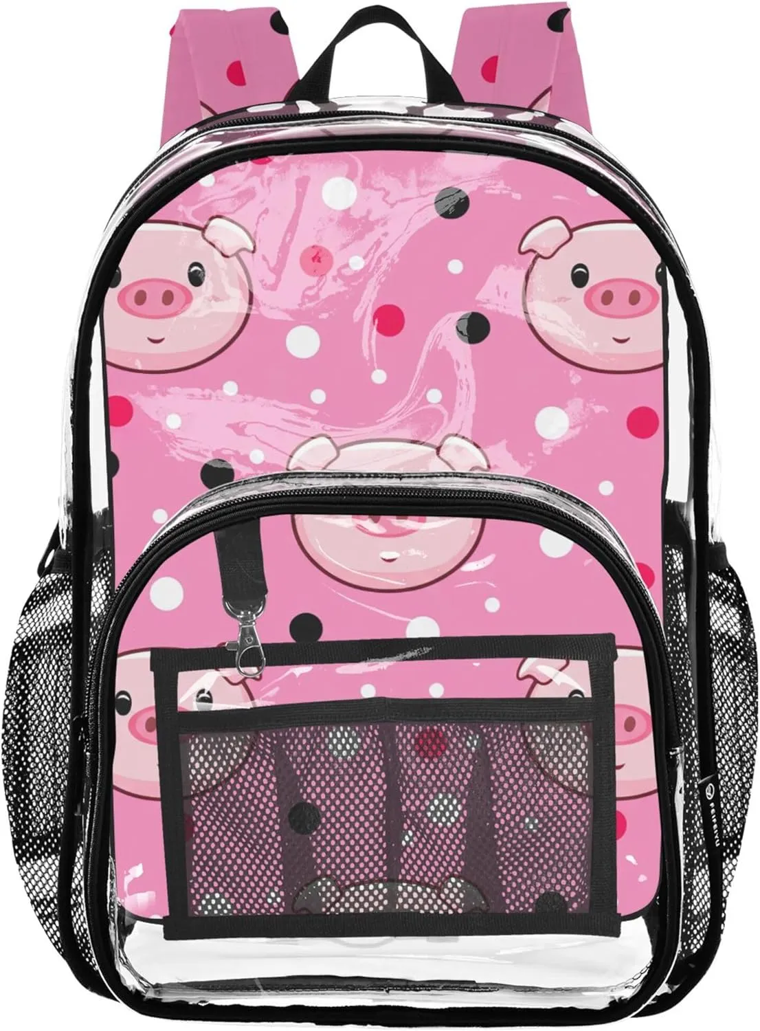 Cute Cartoon Pig Faces Soft Pink Clear Backpack for Women Kids Backpack Boys Girls Plastic Transparent Bookbag