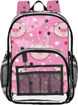 Cute Cartoon Pig Faces Soft Pink Clear Backpack for Women Kids Backpack Boys Girls Plastic Transparent Bookbag