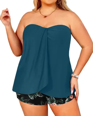 Daci Plus Size Bandeau Tankini Swimsuit for Women 2 Piece Halter Swim Top with Shorts Tummy Control Bathing Suits