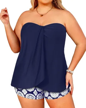 Daci Plus Size Bandeau Tankini Swimsuit for Women 2 Piece Halter Swim Top with Shorts Tummy Control Bathing Suits