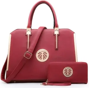 Dasein Women Large Handbag Purse Vegan Leather Satchel Work Bag Shoulder Tote with Matching Wallet