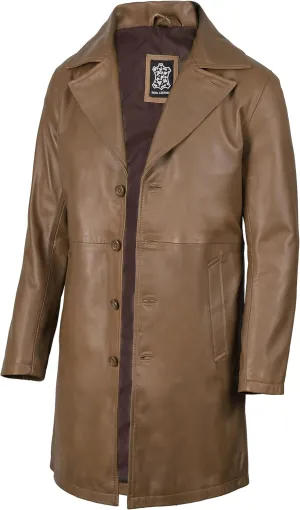 Decrum Leather Coat Men - Car Coat Style Fashion Long Leather Jacket Men