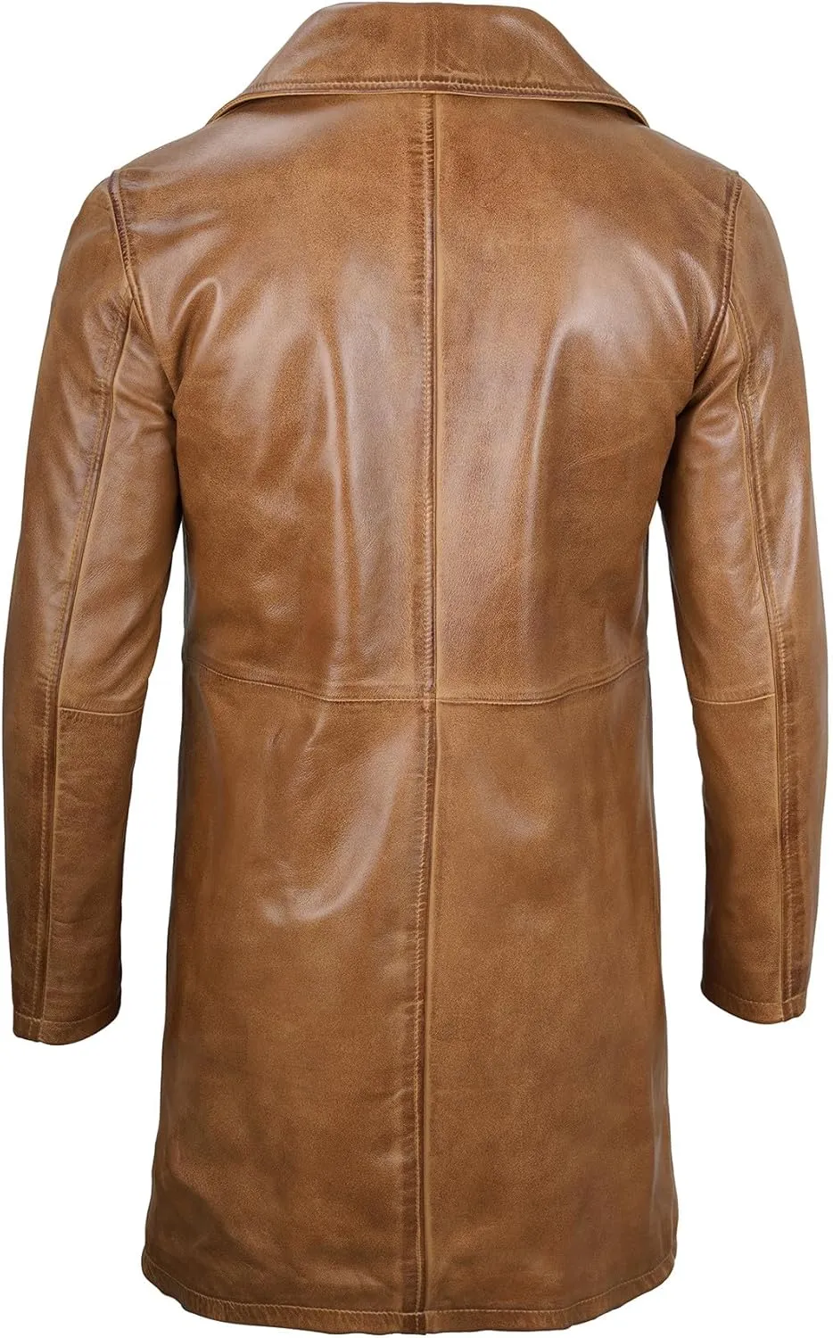 Decrum Leather Coat Men - Car Coat Style Fashion Long Leather Jacket Men