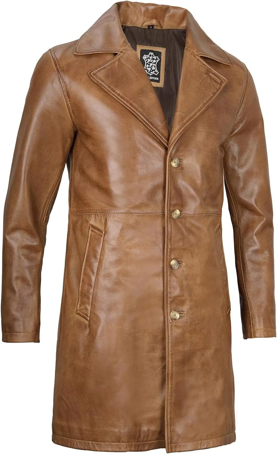 Decrum Leather Coat Men - Car Coat Style Fashion Long Leather Jacket Men