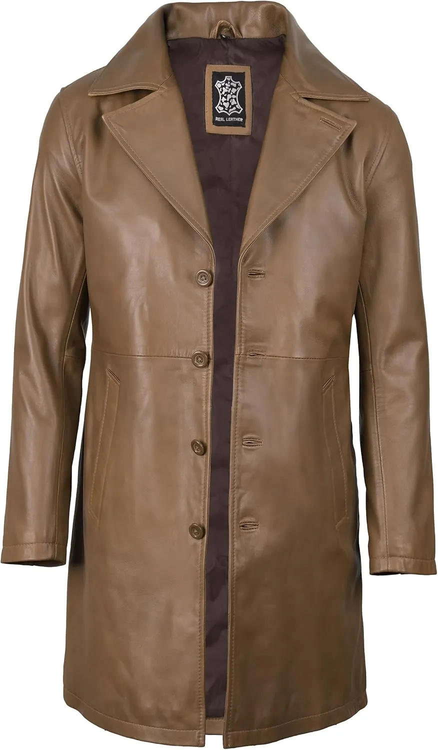 Decrum Leather Coat Men - Car Coat Style Fashion Long Leather Jacket Men